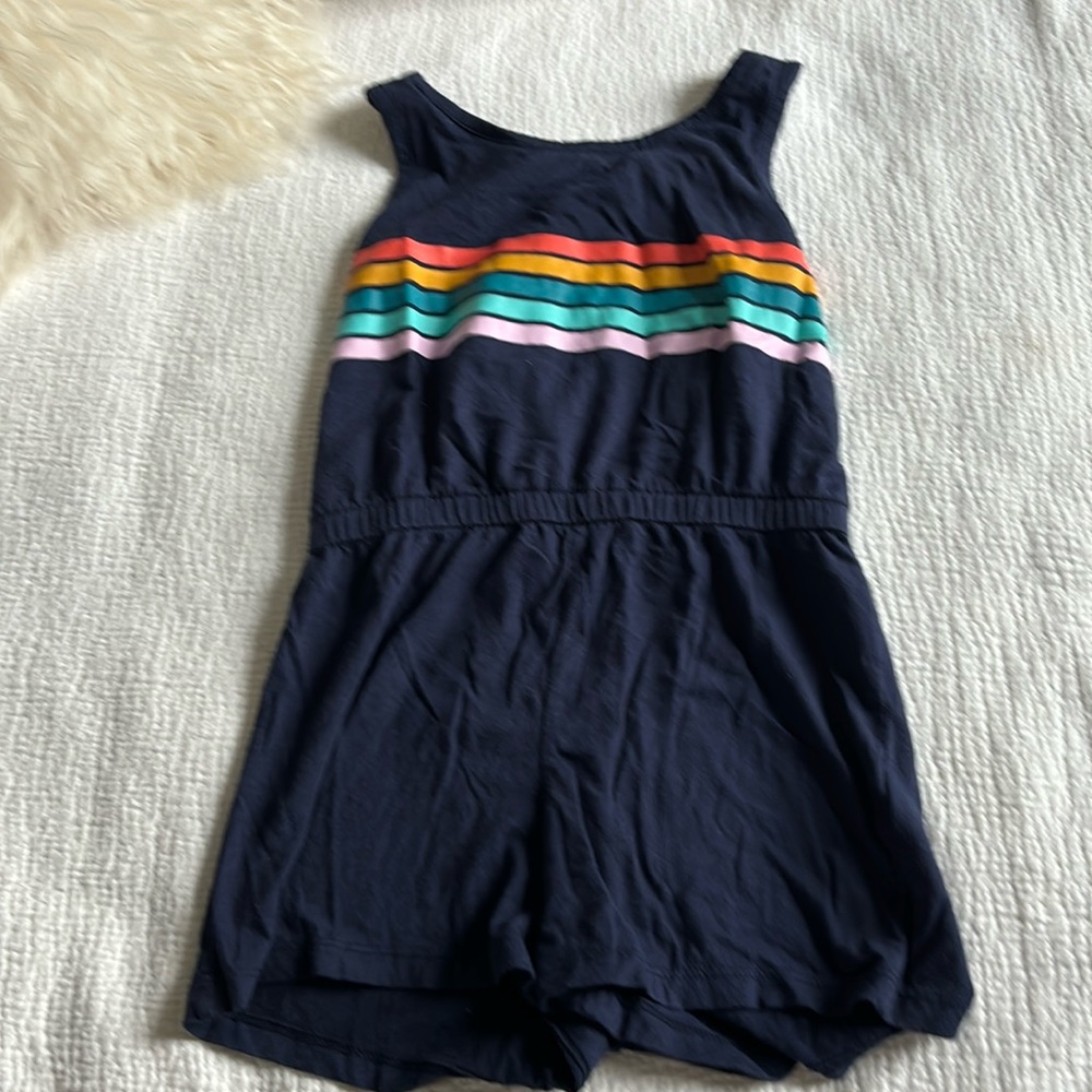 Old Navy Navy Romper with Rainbow Stripes